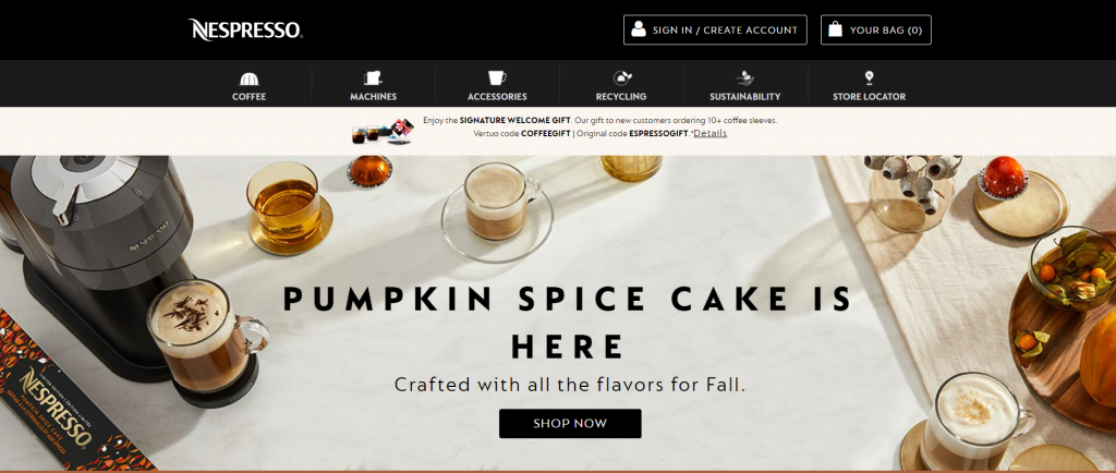 Nestle Nespresso website powered by Magento